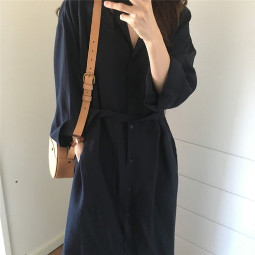 Load image into Gallery viewer, S-2XL Long Shirt Casual Patchwork Vintage Collar Buttons Loose Long Dress
