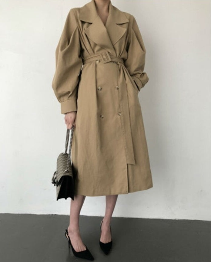 Fall /Autumn Casual Vintage Double Breasted Simple Classic Long Trench Coat