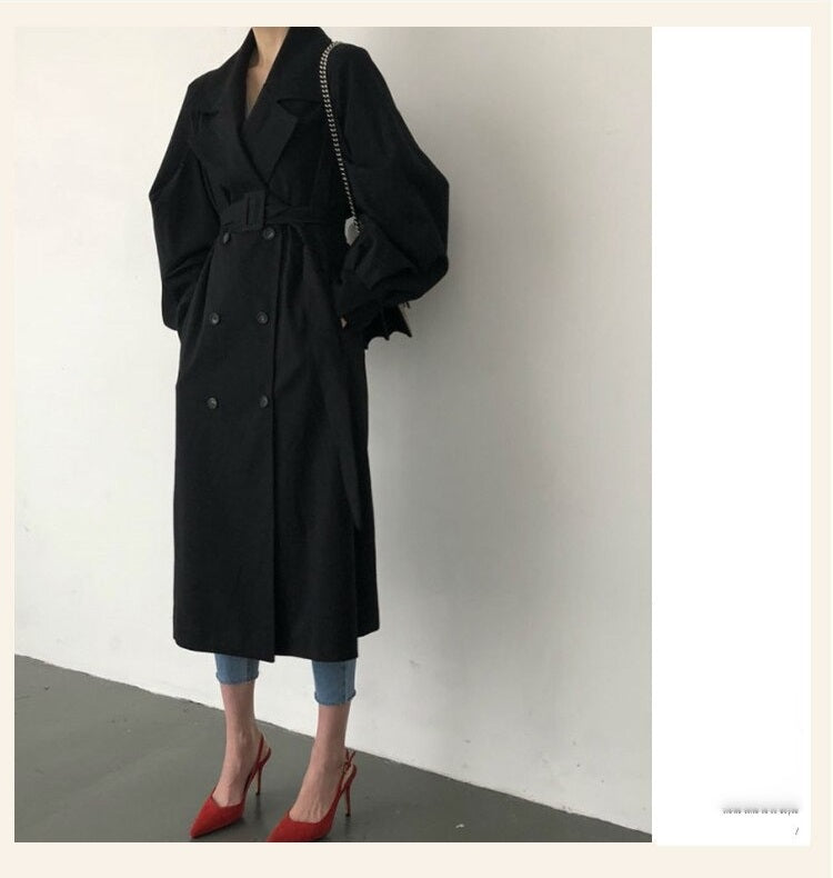 Fall /Autumn Casual Vintage Double Breasted Simple Classic Long Trench Coat