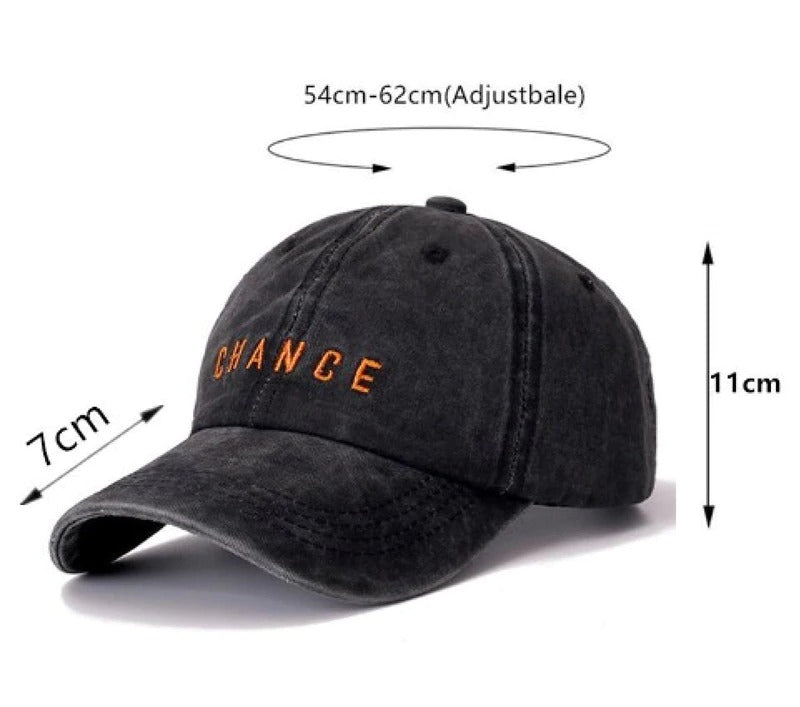 CHANCE Letter Embroidered Washed Cotton Baseball Adjustable Snapback Cap