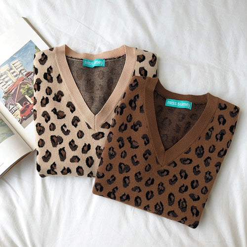 Load image into Gallery viewer, Leopard Vintage Oversize Pullovers Sleeveless Vest

