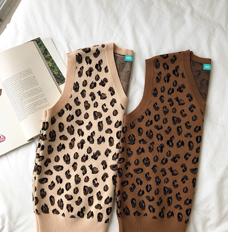 Leopard Vintage Oversize Pullovers Sleeveless Vest