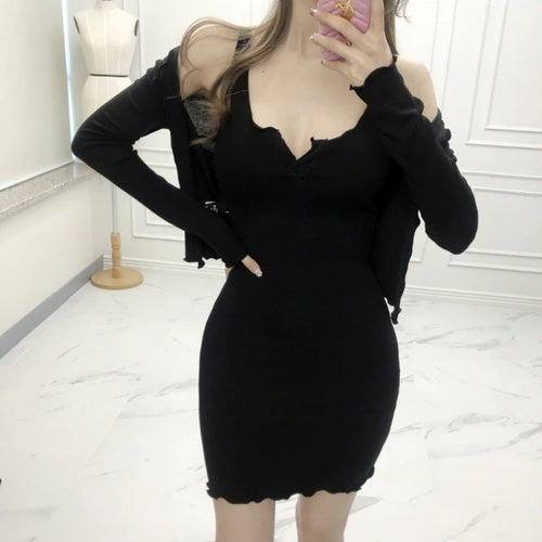 Load image into Gallery viewer, Spring Autumn Skinny Slim Elastic Bodycon Sexy Evening Party Long Sleeve Mini Dress
