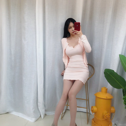 Load image into Gallery viewer, Spring Autumn Skinny Slim Elastic Bodycon Sexy Evening Party Long Sleeve Mini Dress
