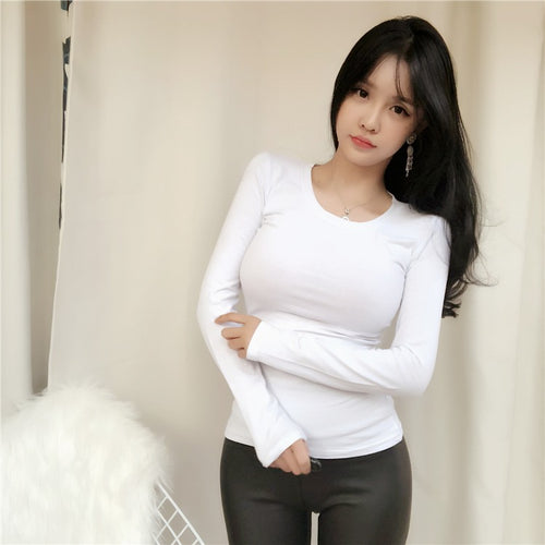 Load image into Gallery viewer, Spring Sexy Elastic Korean Style Skinny Slim Fit Long Sleeve Tops #2152
