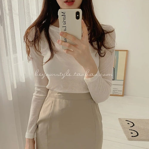Load image into Gallery viewer, Spring Sexy Elastic Korean Style Skinny Slim Fit Long Sleeve Tops #2207
