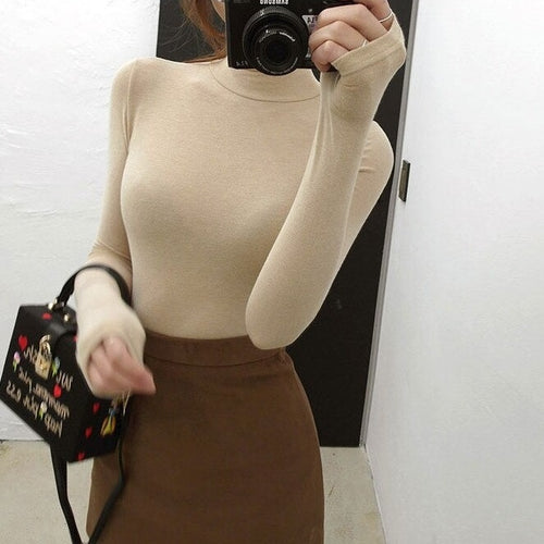 Load image into Gallery viewer, Spring Sexy Elastic Korean Style Skinny Slim Fit Long Sleeve Tops #2162
