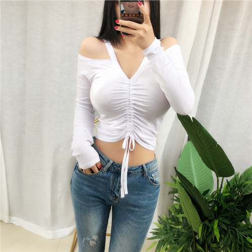 Load image into Gallery viewer, Spring Sexy Lace Up Off Shoulder Slim Fit Long Sleeve

