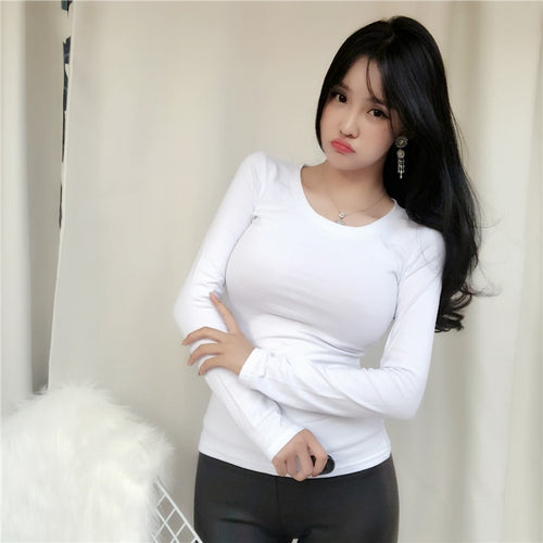 Load image into Gallery viewer, Spring Sexy Elastic Korean Style Skinny Slim Fit Long Sleeve Tops #2152
