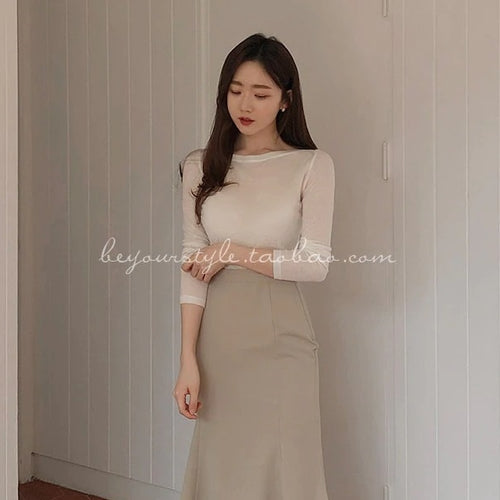 Load image into Gallery viewer, Spring Sexy Elastic Korean Style Skinny Slim Fit Long Sleeve Tops #2207
