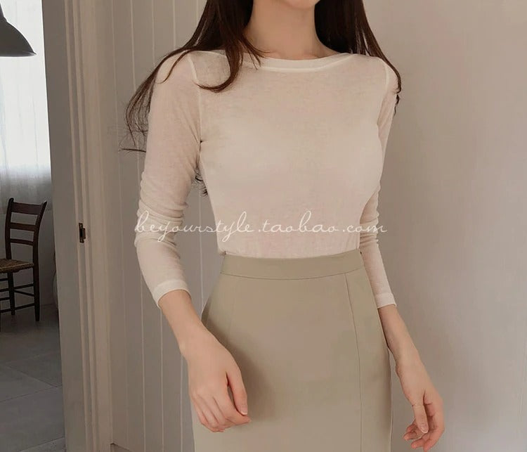 Spring Sexy Elastic Korean Style Skinny Slim Fit Long Sleeve Tops #2207