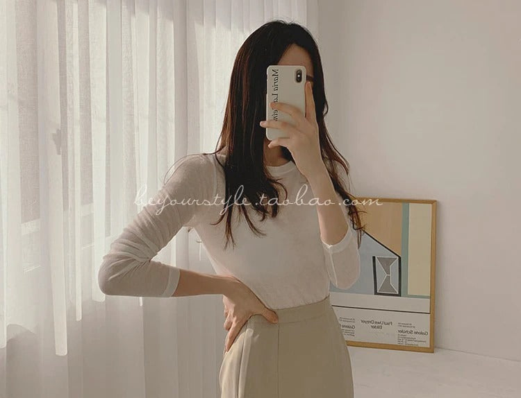 Spring Sexy Elastic Korean Style Skinny Slim Fit Long Sleeve Tops #2207