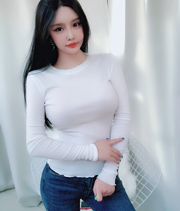 Spring Sexy Elastic Korean Style Skinny Long Sleeve Tops #2017