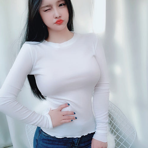Load image into Gallery viewer, Spring Sexy Elastic Korean Style Skinny Long Sleeve Tops #2017
