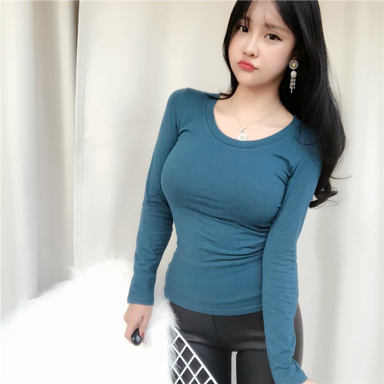 Spring Sexy Elastic Korean Style Skinny Slim Fit Long Sleeve Tops #2152