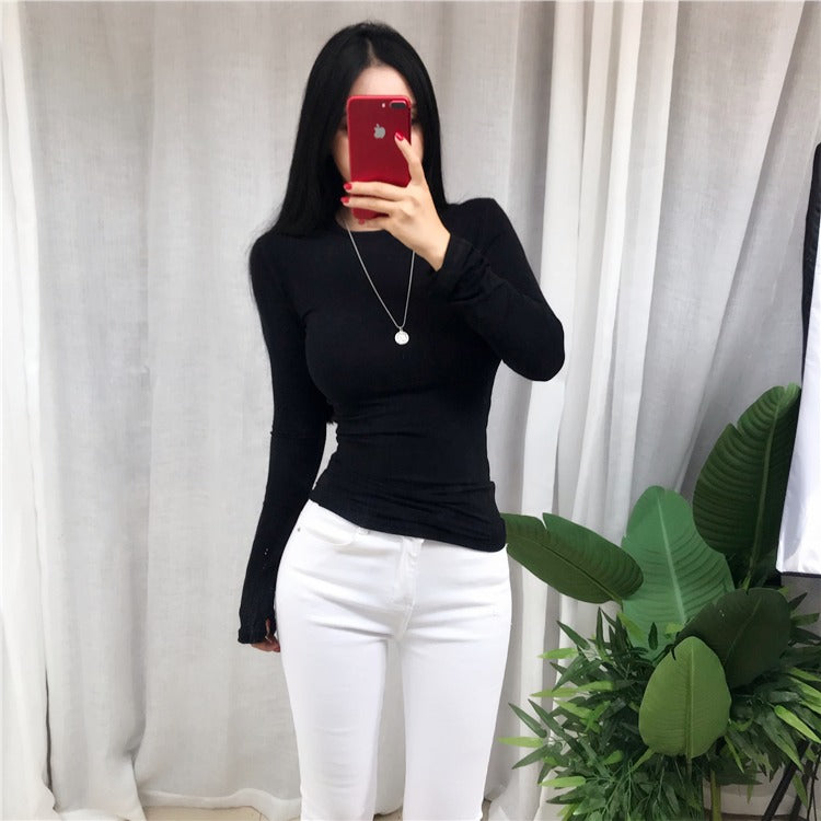 Spring Sexy Elastic Korean Style Skinny Slim Fit Long Sleeve Tops #2221