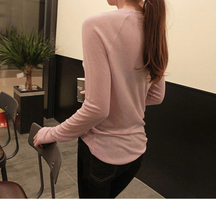 Spring Sexy Elastic Korean Style Skinny Slim Fit Long Sleeve Tops #2123