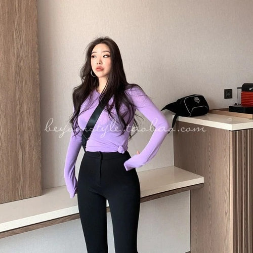 Load image into Gallery viewer, Spring Sexy Elastic Korean Style Skinny Slim Fit Long Sleeve Tops #2221
