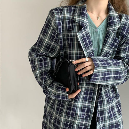 Load image into Gallery viewer, Vintage Notched Collar Plaid Blazer Breasted Jacket
