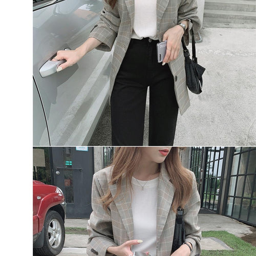 Load image into Gallery viewer, Vintage Notched Collar Plaid Breasted Jacket Casual Blazer Coat
