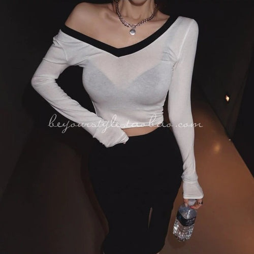 Load image into Gallery viewer, Spring Sexy Elastic Korean Style Skinny Slim Fit Long Sleeve Tops #2222
