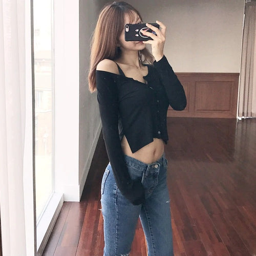 Load image into Gallery viewer, Spring Sexy Elastic Korean Style Skinny Slim Fit Long Sleeve Tops #2231
