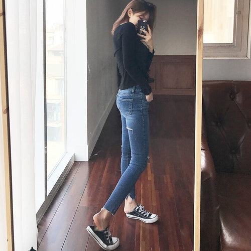 Load image into Gallery viewer, Spring Sexy Elastic Korean Style Skinny Slim Fit Long Sleeve Tops #2231
