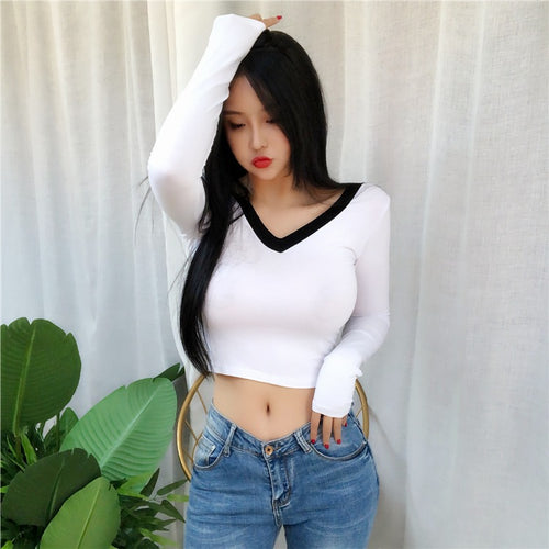 Load image into Gallery viewer, Spring Sexy Elastic Korean Style Skinny Slim Fit Long Sleeve Tops #2222
