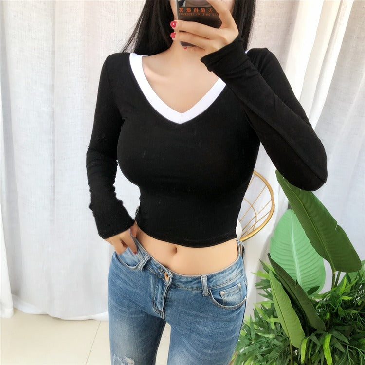Spring Sexy Elastic Korean Style Skinny Slim Fit Long Sleeve Tops #2222