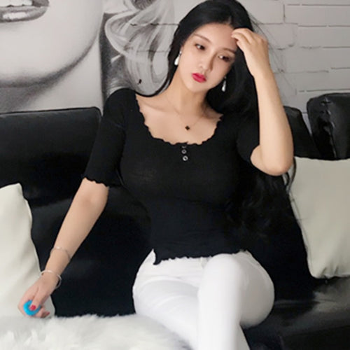 Load image into Gallery viewer, Summer Sexy Elastic Korean Style Skinny Short Sleeve Tees
