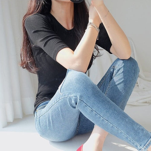 Load image into Gallery viewer, Spring Sexy Elastic Korean Style Skinny Slim Fit Long Sleeve Tops #2078
