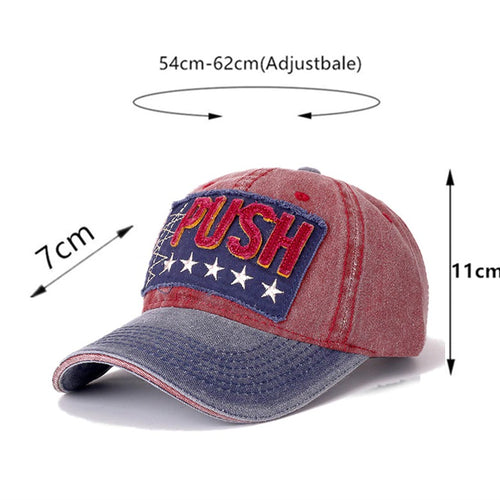 Load image into Gallery viewer, 3D Retro PUSH Star Embroidered Washed Cotton Baseball Adjustable Snapback Cap
