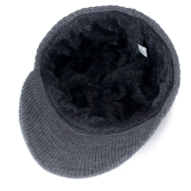Fur Lined Beanie Outdoor Knitted Woolen Warm Winter Cap