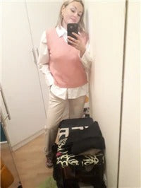 Load image into Gallery viewer, V neck Girls Pullover Autumn Winter Pink Knitted Sweaters Sleeveless Vest
