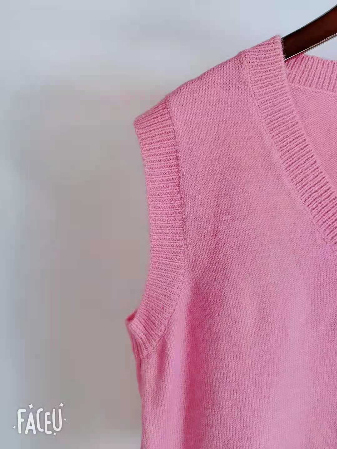 V neck Girls Pullover Autumn Winter Pink Knitted Sweaters Sleeveless Vest