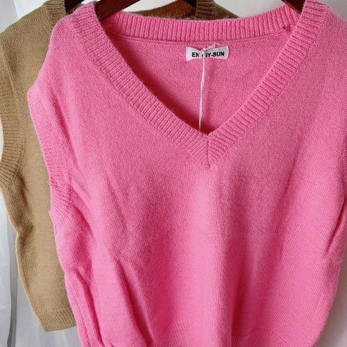 Load image into Gallery viewer, V neck Girls Pullover Autumn Winter Pink Knitted Sweaters Sleeveless Vest
