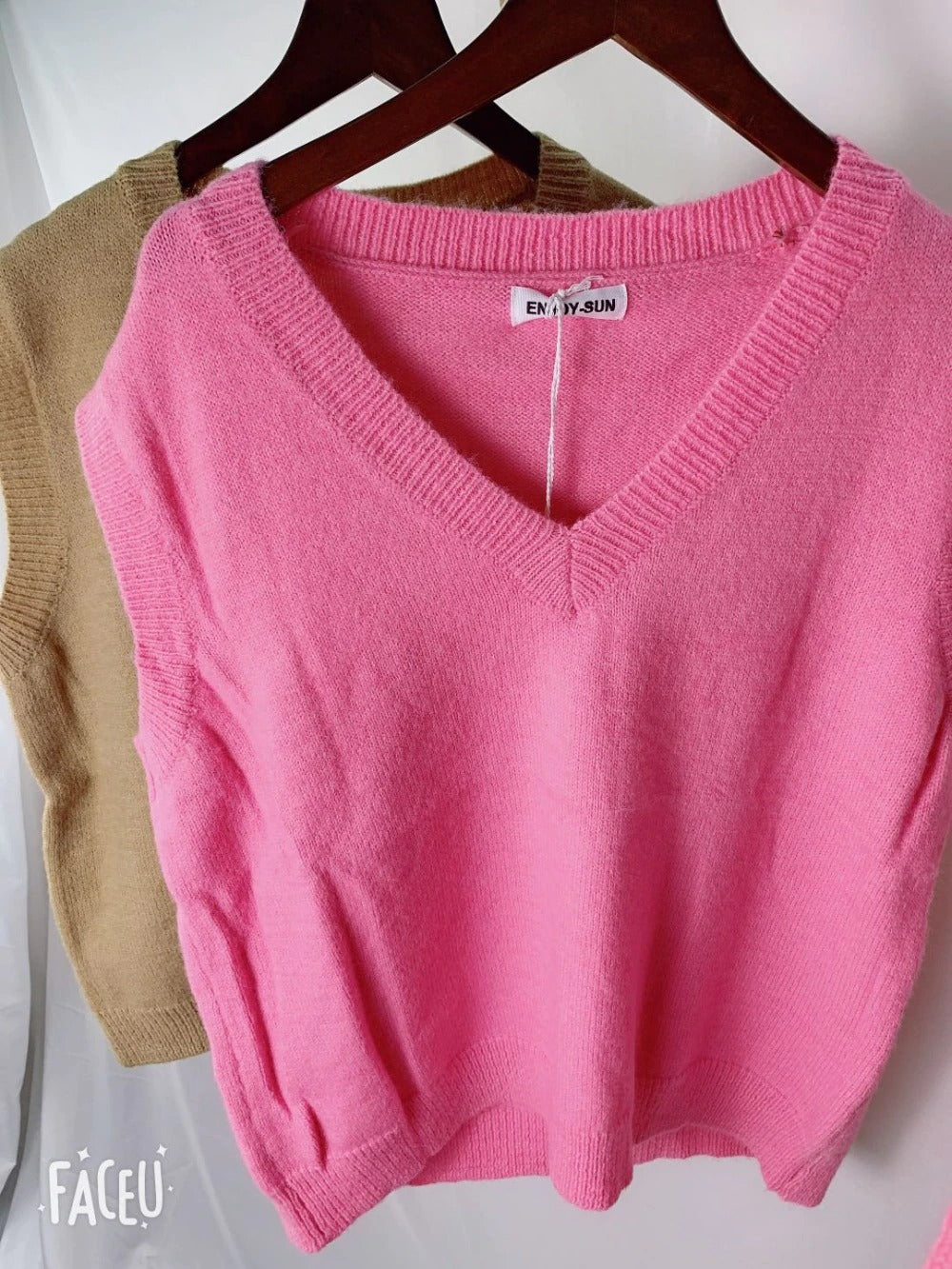 V neck Girls Pullover Autumn Winter Pink Knitted Sweaters Sleeveless Vest