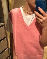 Load image into Gallery viewer, V neck Girls Pullover Autumn Winter Pink Knitted Sweaters Sleeveless Vest
