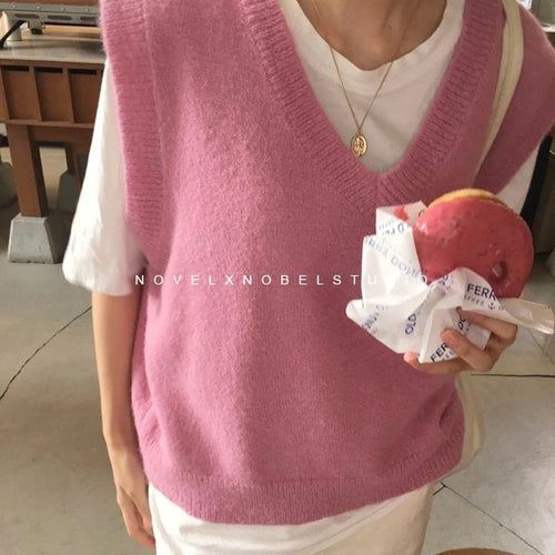 Load image into Gallery viewer, V neck Girls Pullover Autumn Winter Pink Knitted Sweaters Sleeveless Vest
