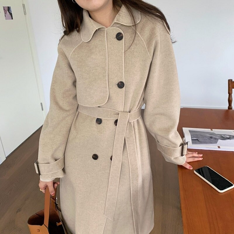 Oversize Fashion Cashmere Wool Long Thick Warm Woolen Trench Overcoat