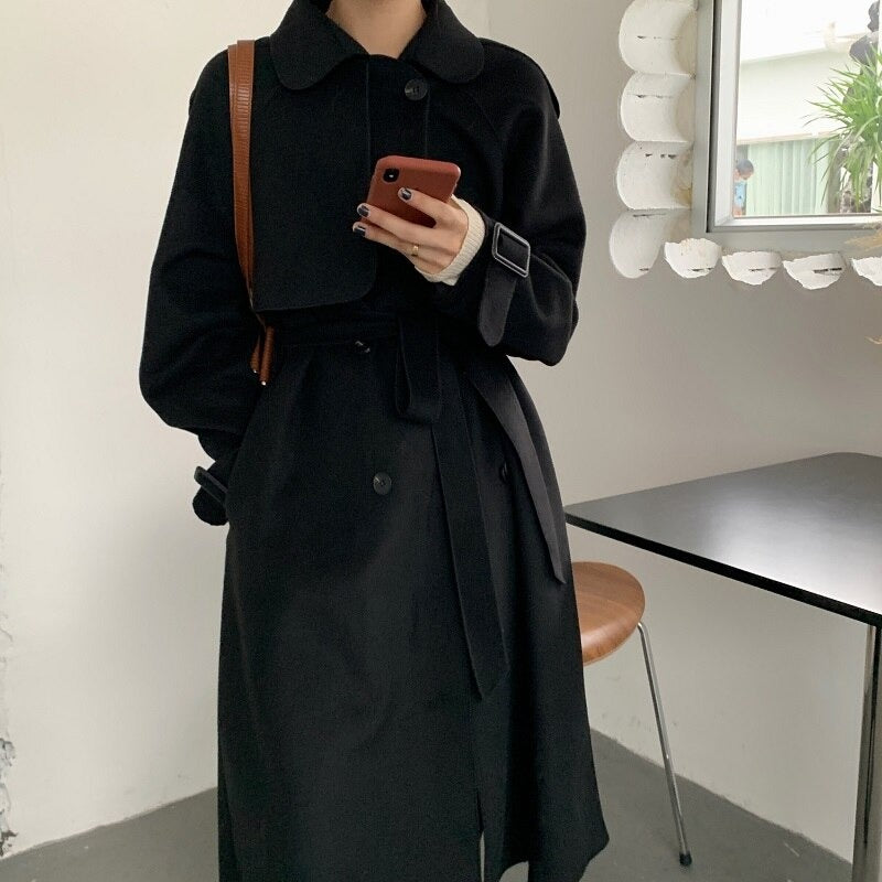 Oversize Fashion Cashmere Wool Long Thick Warm Woolen Trench Overcoat