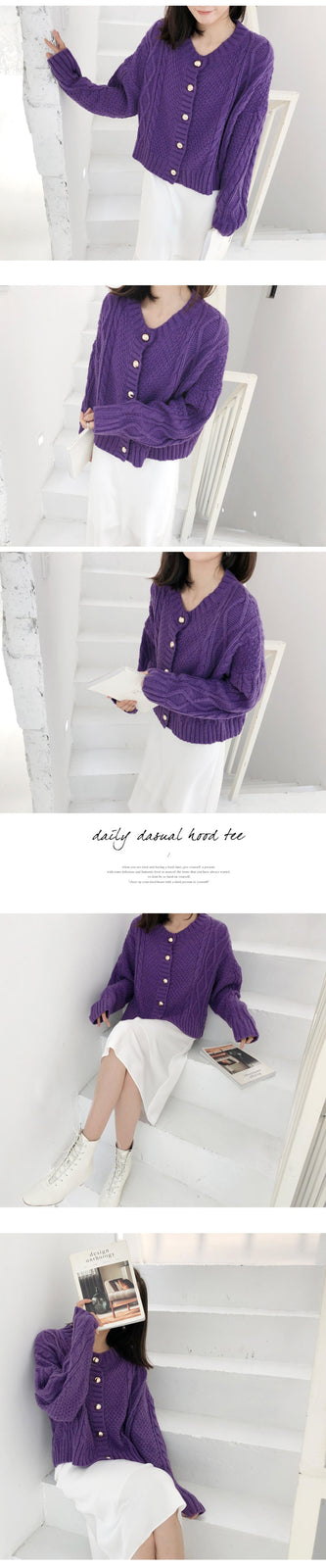 Vintage Long Sleeve Autumn Elegant Knitted Warm Oversize Winter Cardigan