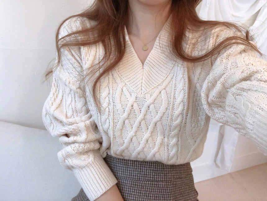 Winter Vintage stripe Autumn Elegant Knitted Outerwear Warm Oversize Sweater