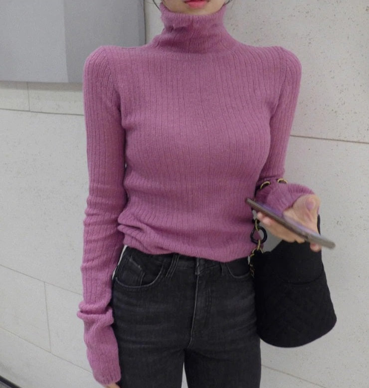 Winter Pullover Vintage Elegant Knitted Warm Sweater turtleneck Long Sleeve