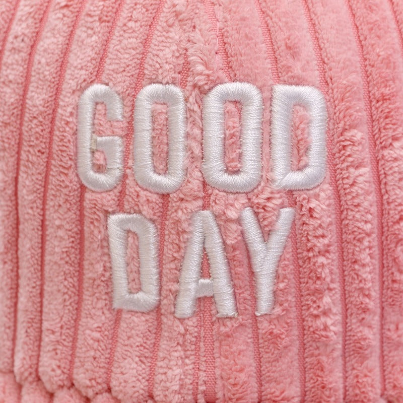 Good Day Letter Pompoms Casual Flannel Warm Cap