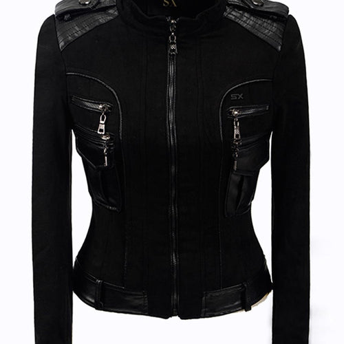 Load image into Gallery viewer, Patchwork Gothic Faux Leather Jacket-women-wanahavit-Black-S-wanahavit
