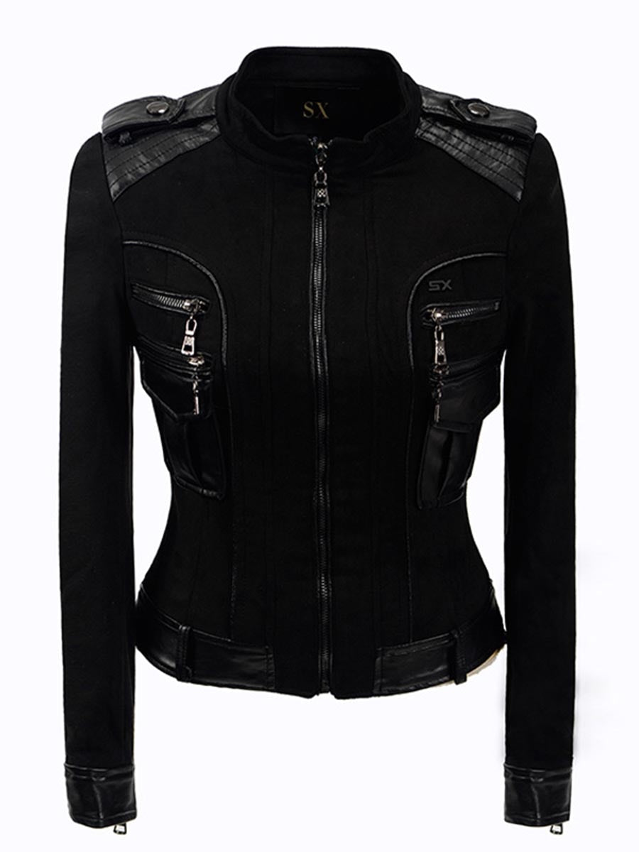Patchwork Gothic Faux Leather Jacket-women-wanahavit-Black-S-wanahavit