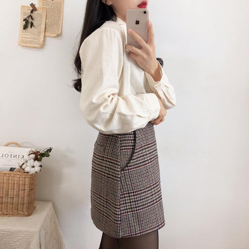 Load image into Gallery viewer, Plaid Mini Vintage High Waist Straight Short Skirt and Shirt
