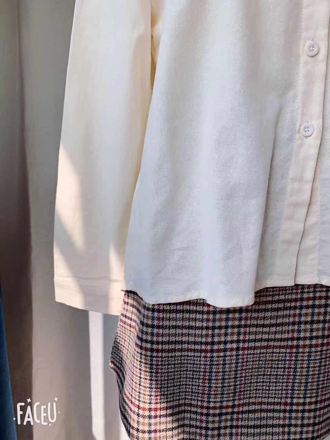 Plaid Mini Vintage High Waist Straight Short Skirt and Shirt