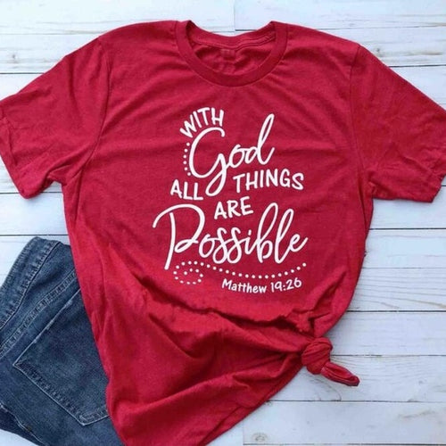 Load image into Gallery viewer, With God all things are Possible Christian Statement Shirt-unisex-wanahavit-red tee white text-L-wanahavit
